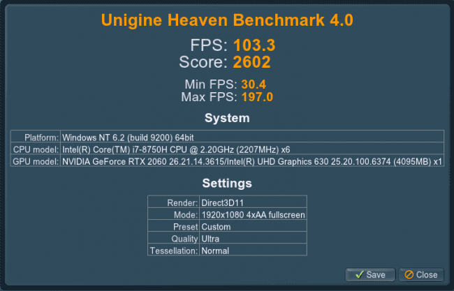 MSI GS75 Stealth 8SE - Heaven Benchmark