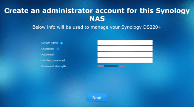 Synology Setup Admin Account